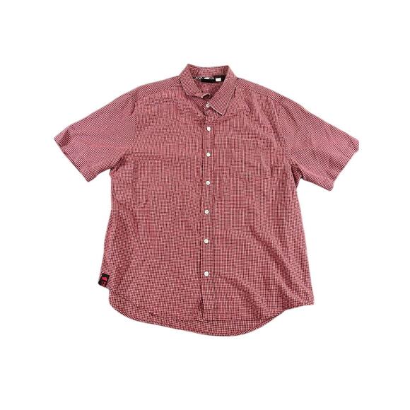 Tony Hawk Men's L Red White Gingham Check Button Front Short Sleeve Shirt Skate - Picture 1 of 9